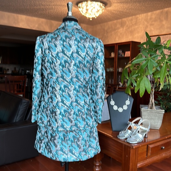 RARE Vintage 1960’s Mod Size 4 Dress & Jacket Silver Blue Lame Brocade - Picture 9 of 15